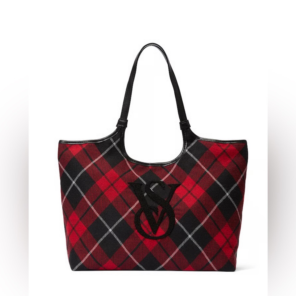 🆕 RESERVED FB BB VICTORIA'S SECRET VS TOTE BAG HOLIDAYS CHRISTMAS PLAID LARGE - Picture 1 of 8